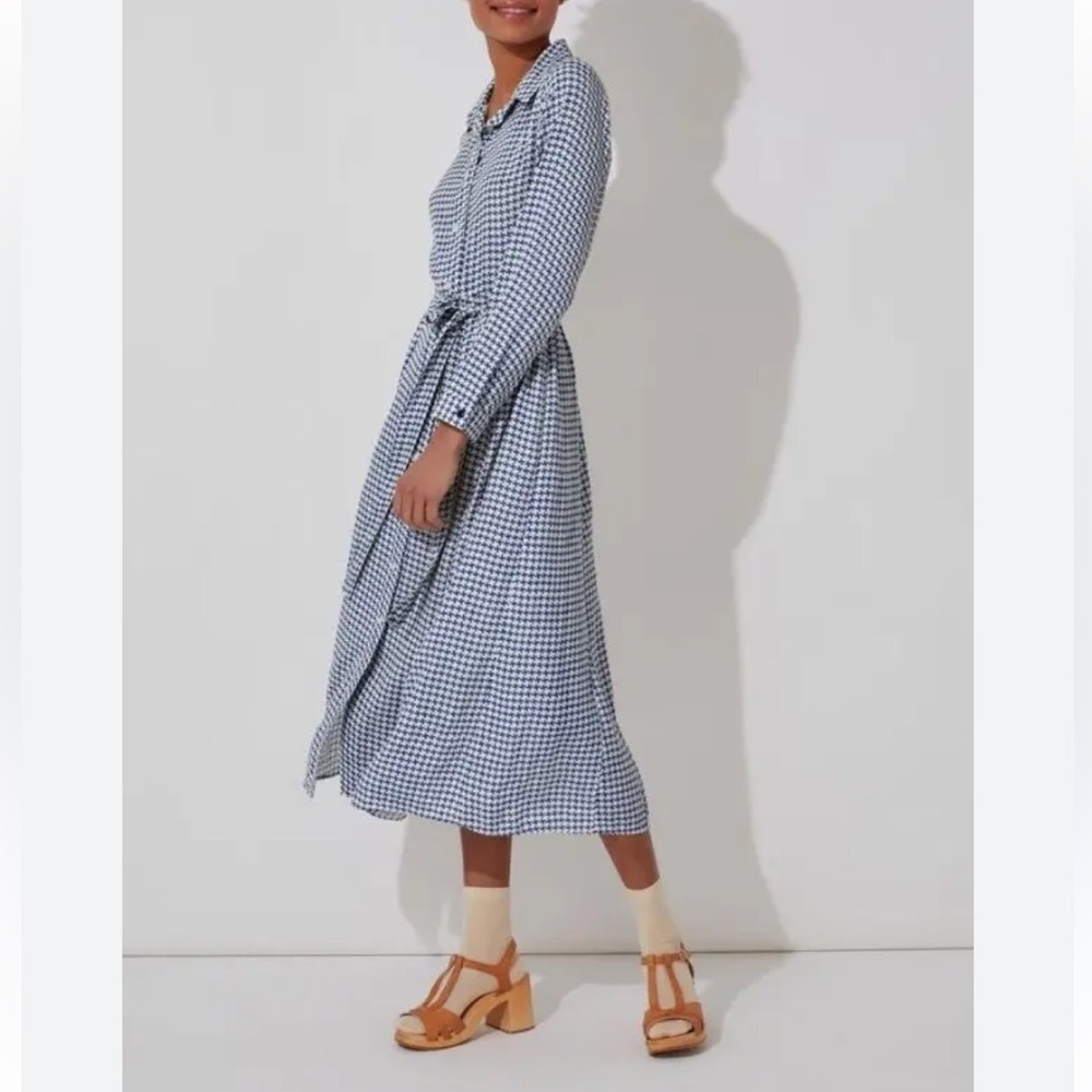 Cath Kidston Blue and Cream Houndstooth midi shirt dress size US10/UK14